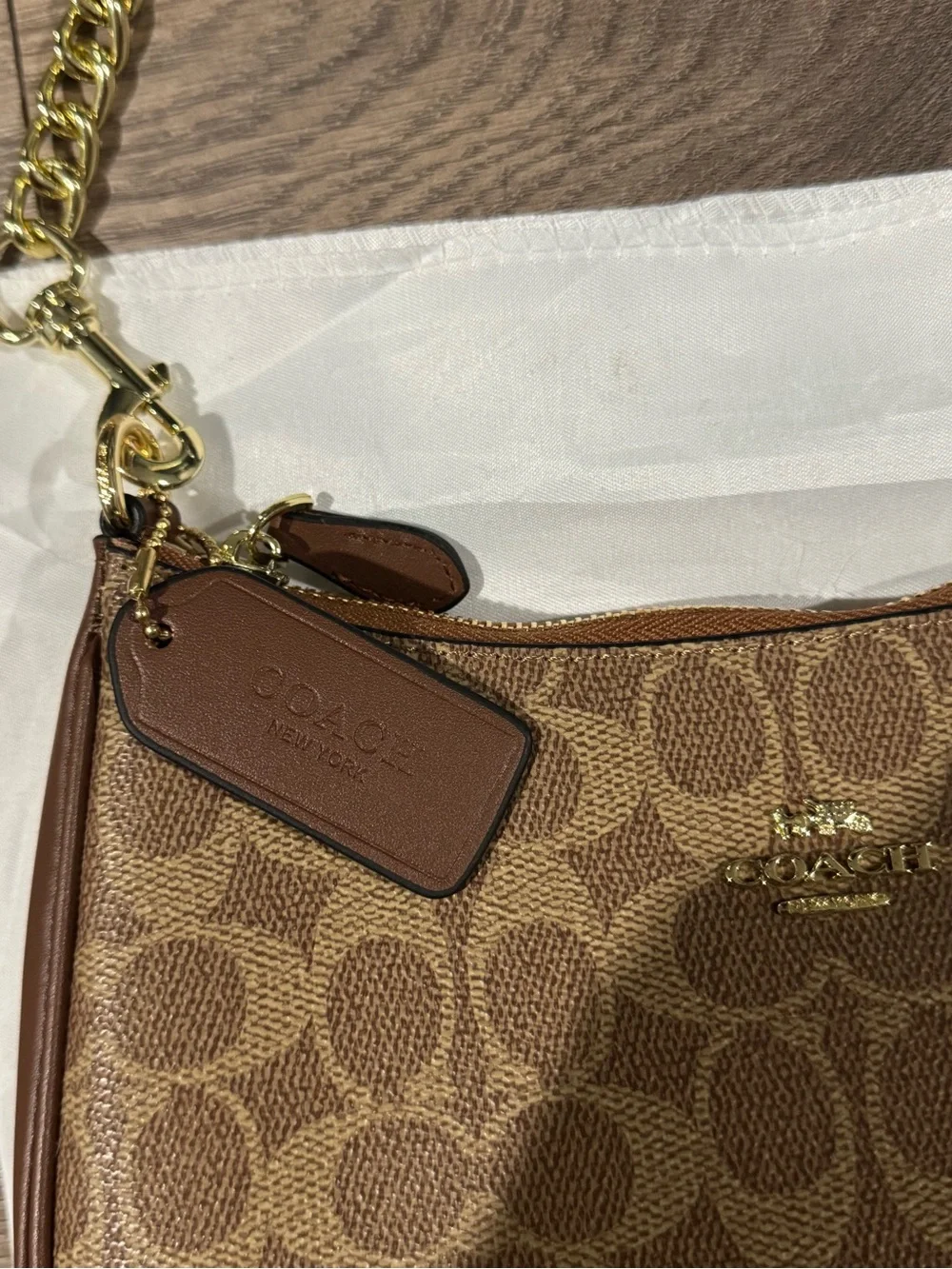 Coach Signature Canvas Shoulder Bag in Brown with Gold Hardware